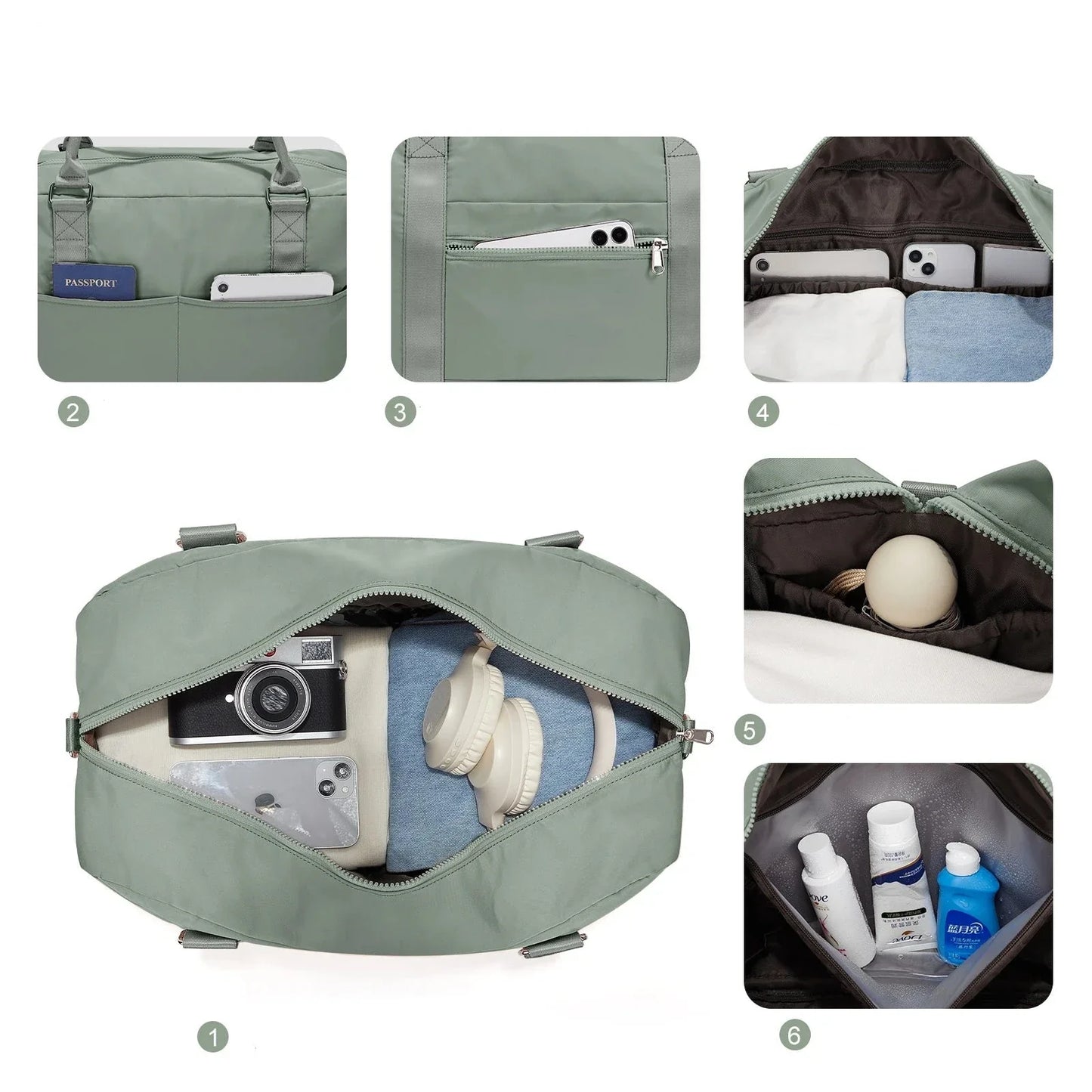 Vue intérieure du sac montrant l'organisation des compartiments