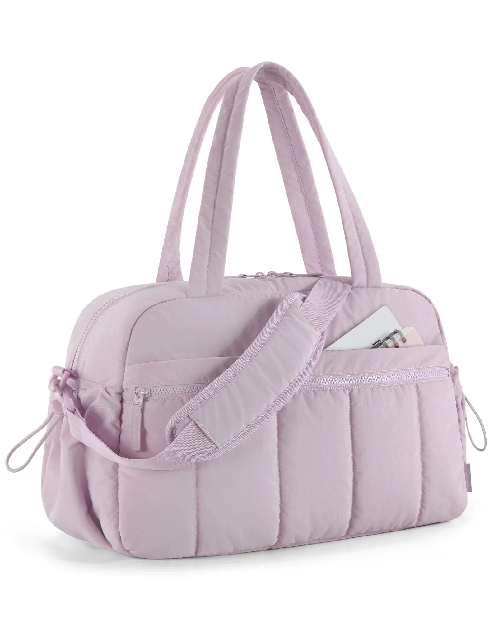 Sac violet matelassé, chic et fonctionnel pour femmes