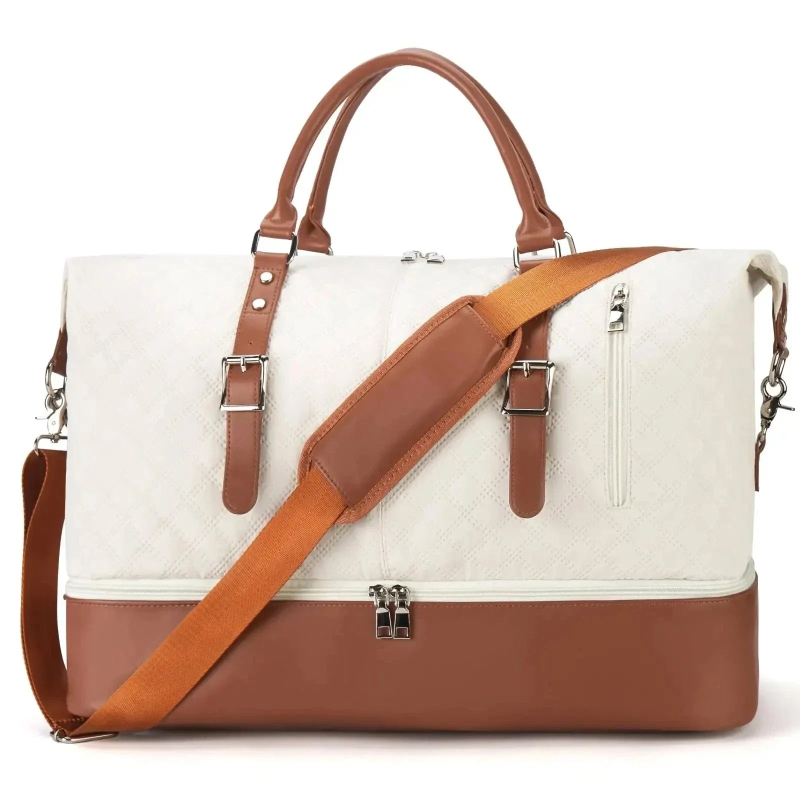 Sac beige en nylon robuste, vue de côté