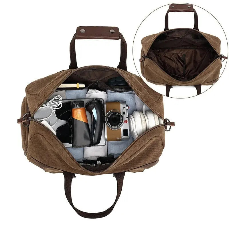 Vue de côté du sac avec bandoulière et poches visibles