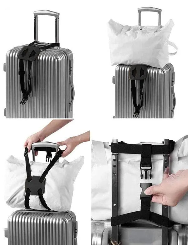 Sangle élastique attachée à une valise grise