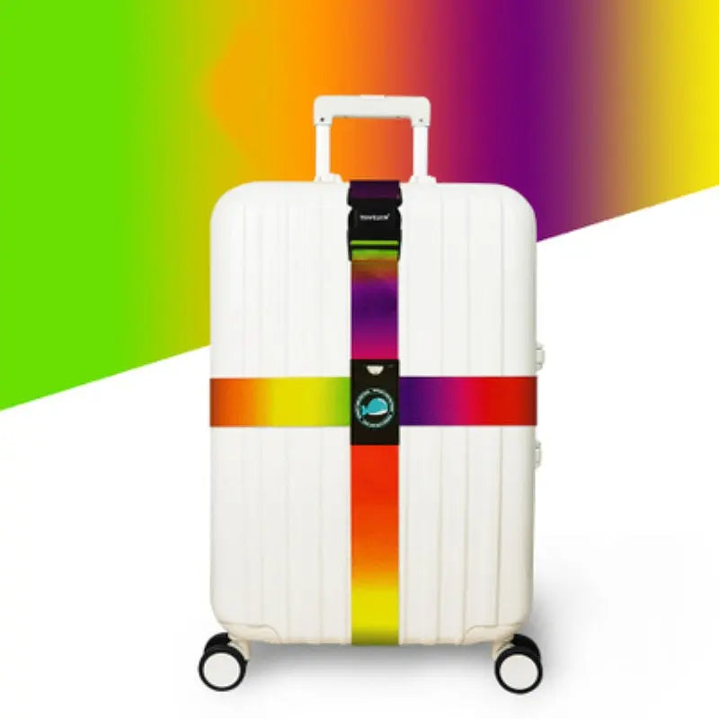 Sangle arc-en-ciel en nylon sur valise fermée