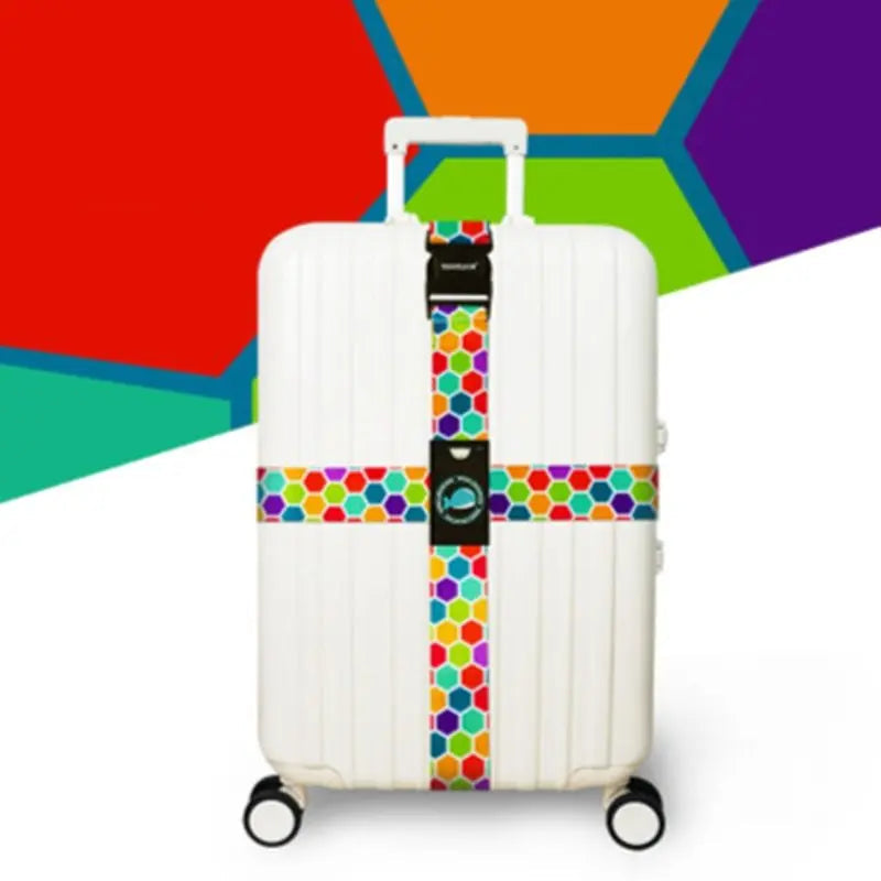 Sangle valise motif mosaïque colorée en nylon résistant
