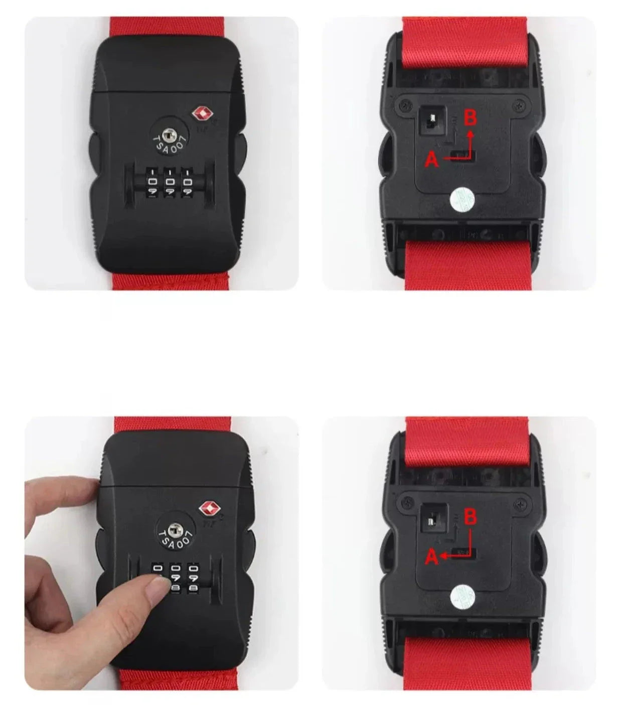 Vue latérale de la sangle TSA en nylon sur valise