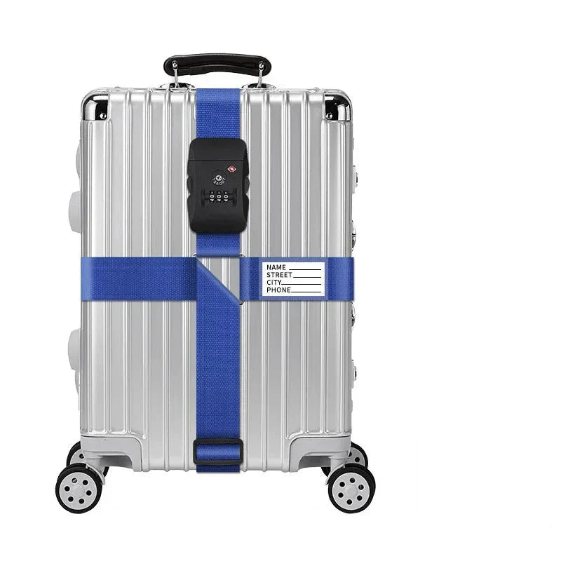 Sangle TSA bleue sur valise, boucle robuste