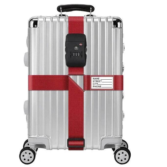 Sangle TSA rouge sur valise, code visible