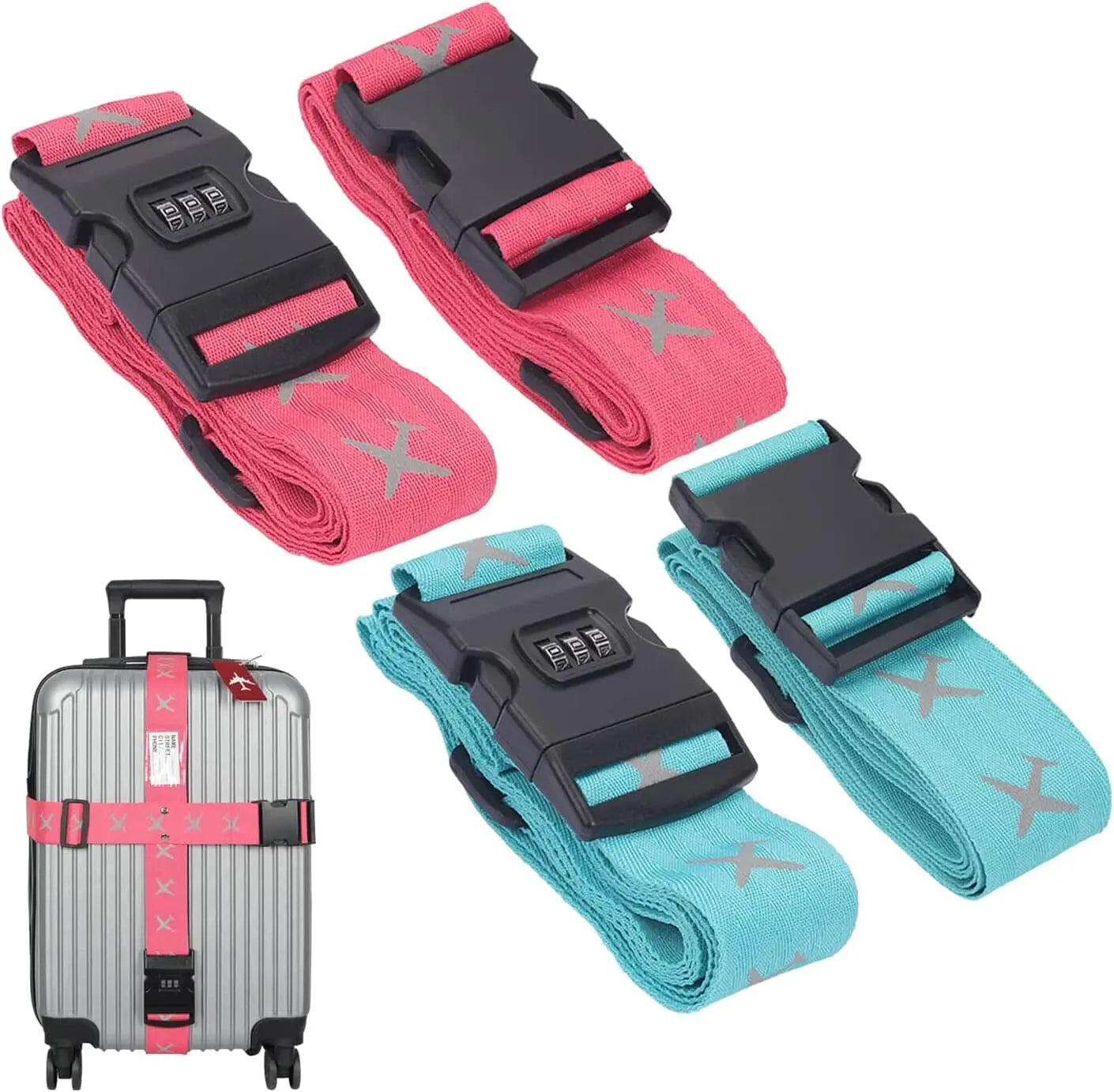 Sangle valise avec motif avion sur fond bleu