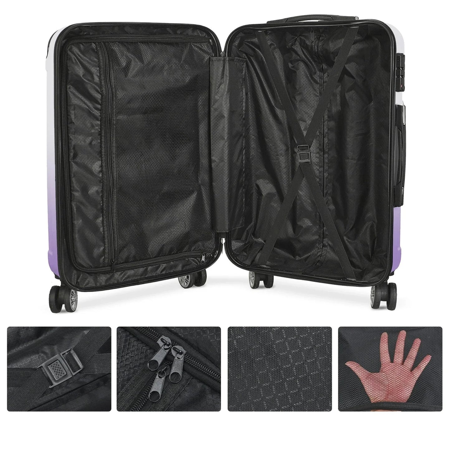 Détail des roues pivotantes à 360 degrés d'une valise