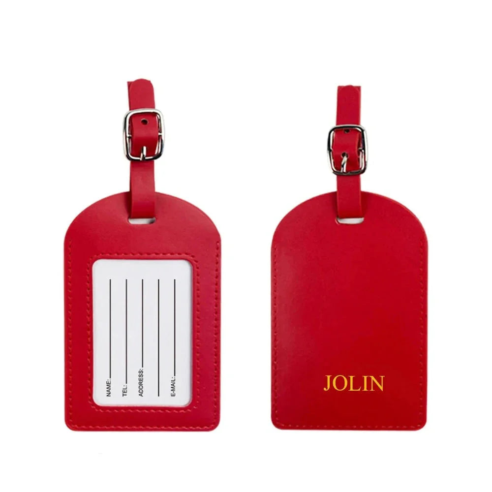 Étiquette bagage rouge personnalisée avec initiales dorées