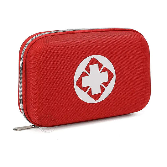 Vue de côté d'une trousse de pharmacie rigide fermée