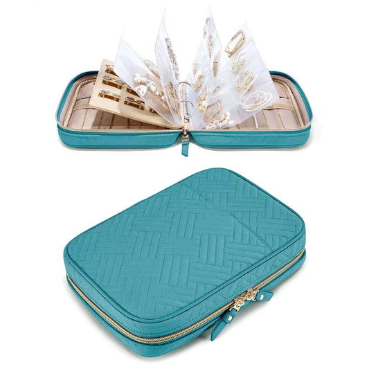 Pochette turquoise pour bijoux avec fermeture pratique