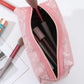 Trousse maquillage en dentelle rose vue de face
