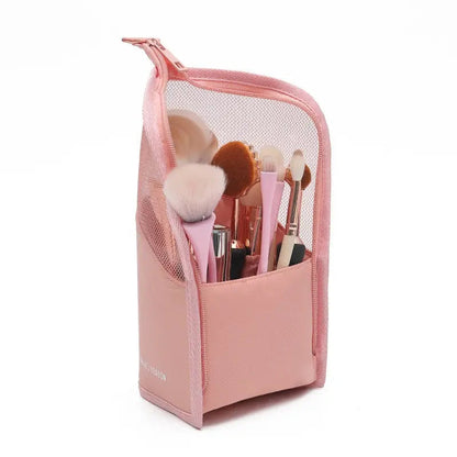 Trousse rose en nylon avec détails de couture