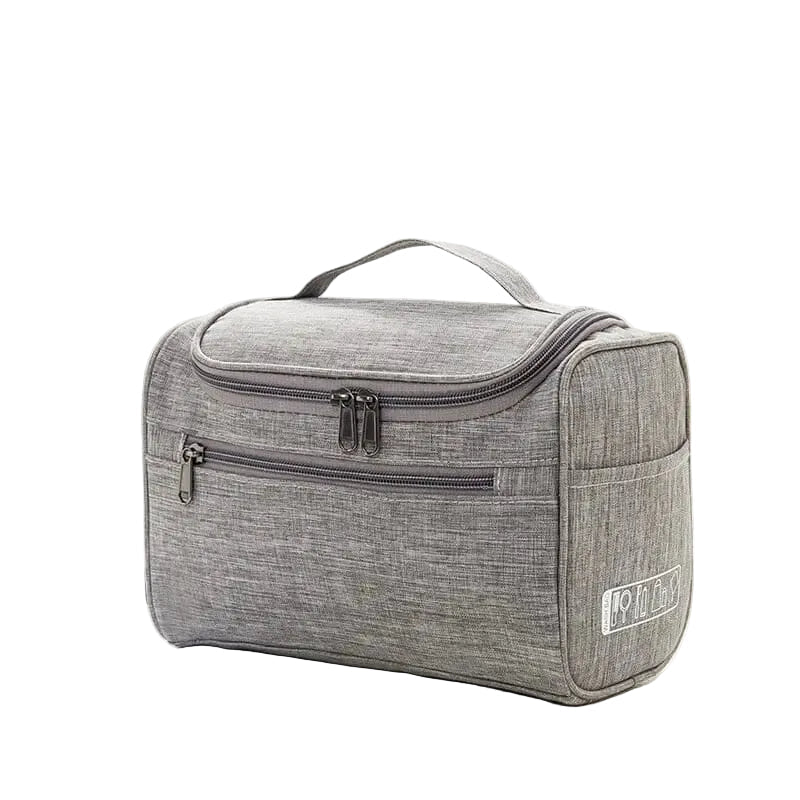 Trousse grise avec détails en polyester, vue de côté