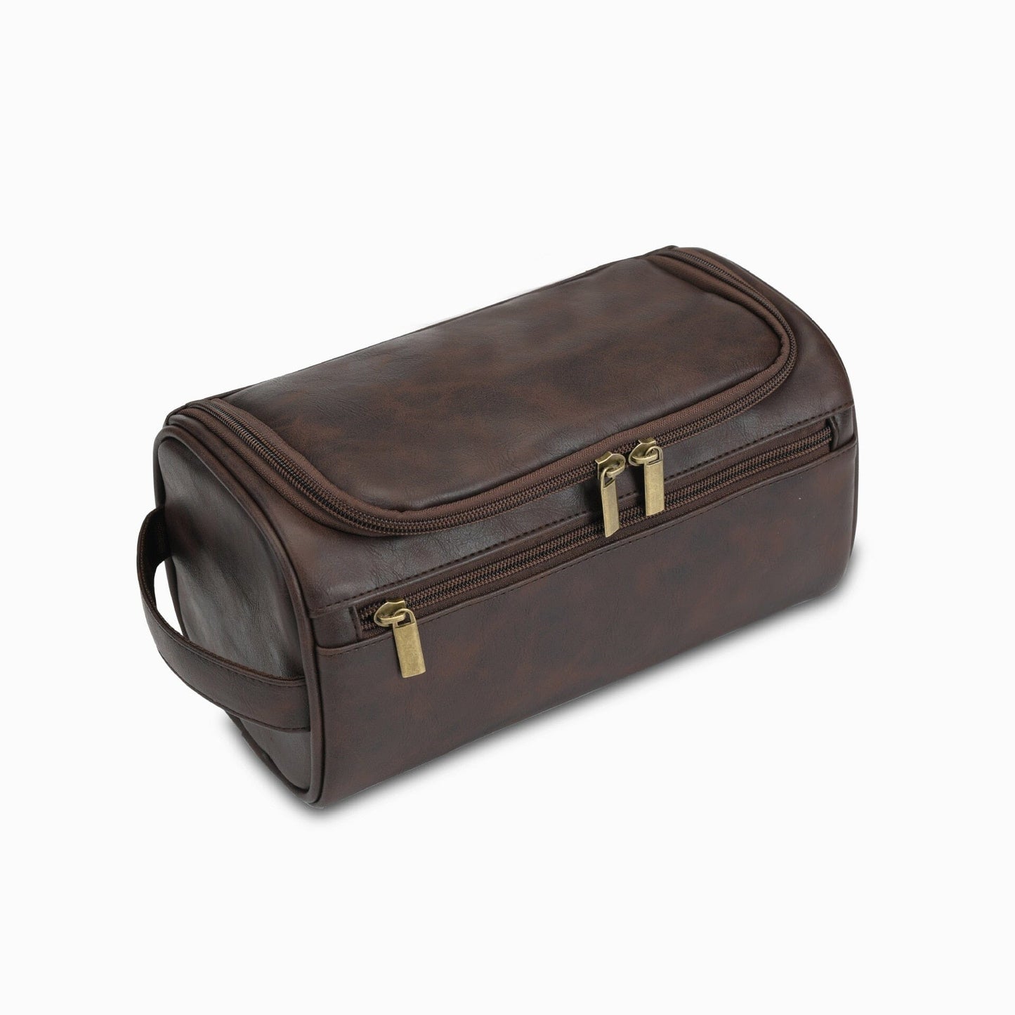Trousse marron foncé avec poches zippées visibles