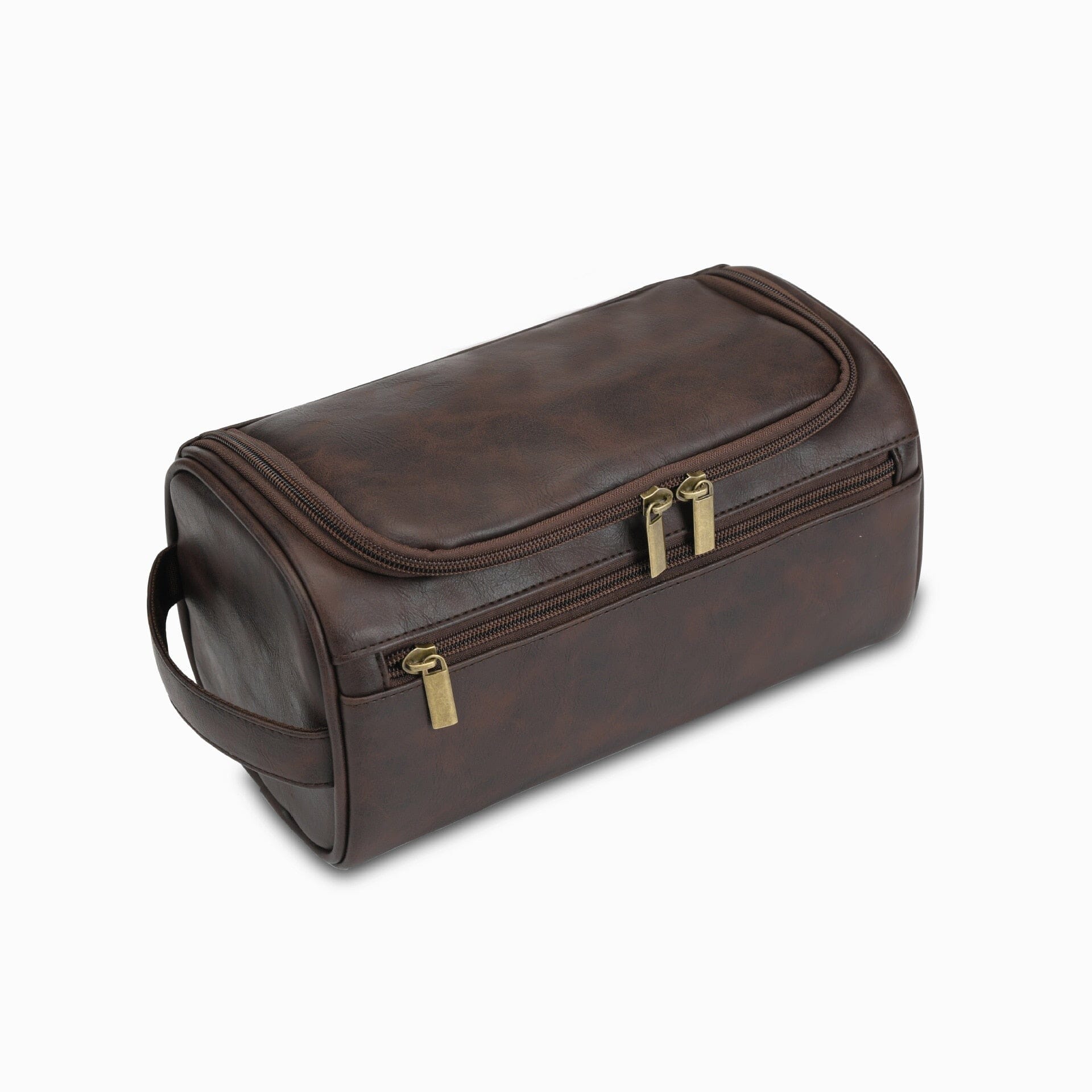 Trousse marron foncé avec poches zippées visibles