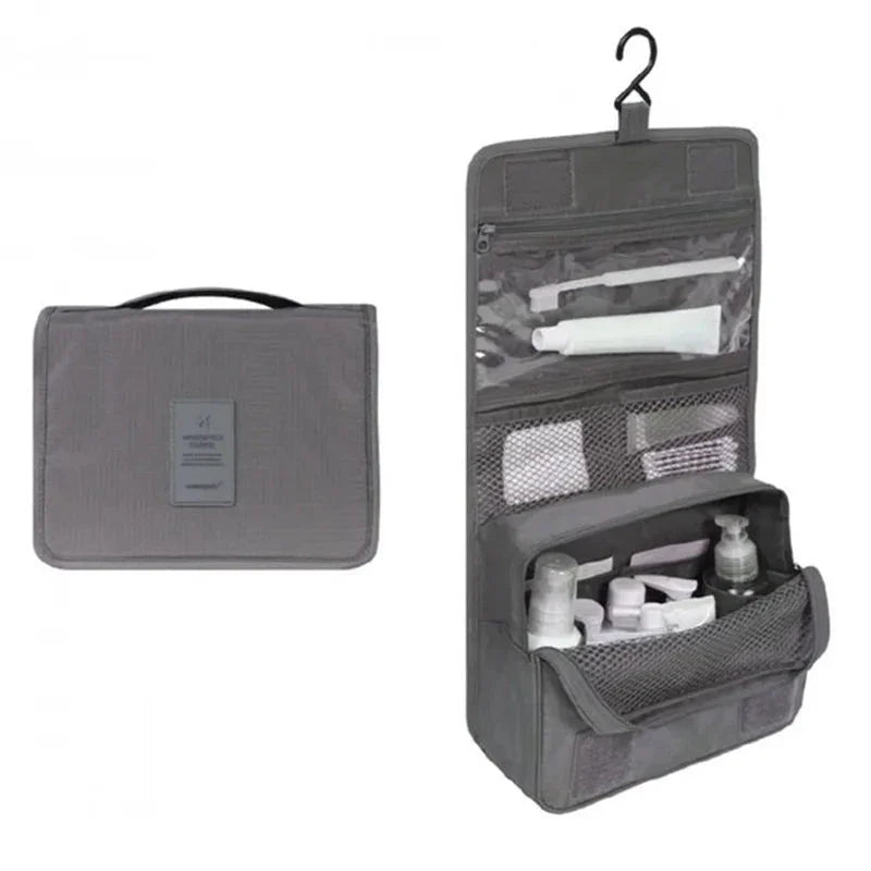 Trousse de toilette grise, tissu en nylon résistant