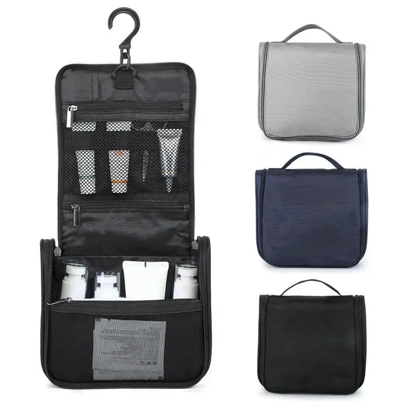 Trousse de toilette suspendue avec crochet, compartiments visibles