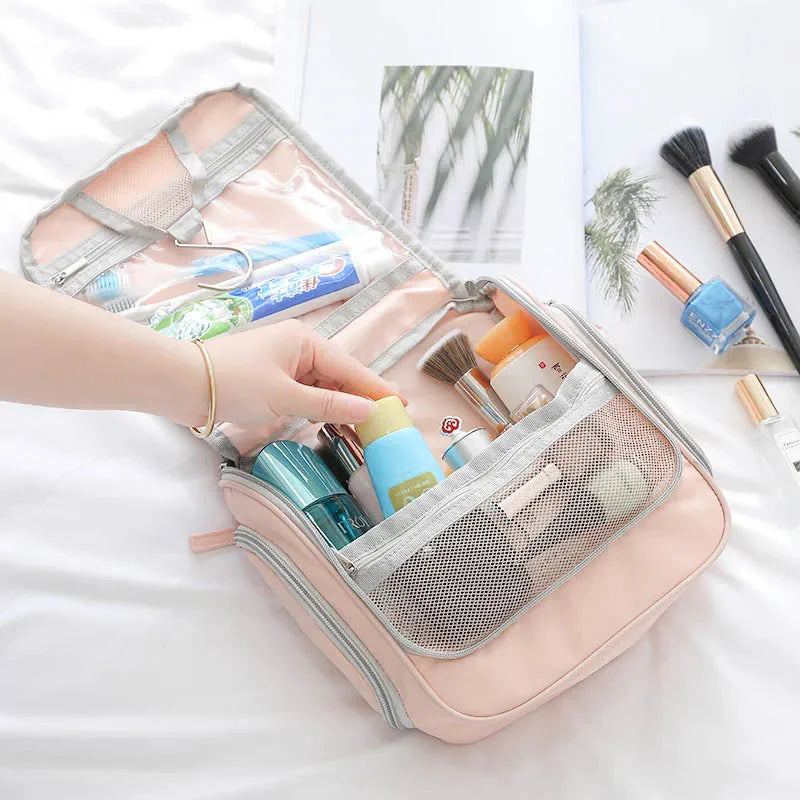 Trousse de toilette suspendue avec crochet en métal