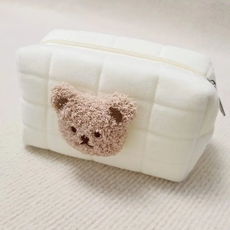 Trousse beige pour bébé avec motif ourson en coton