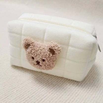 Trousse beige pour bébé avec motif ourson en coton