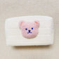 Trousse de toilette rose et beige avec motif ourson