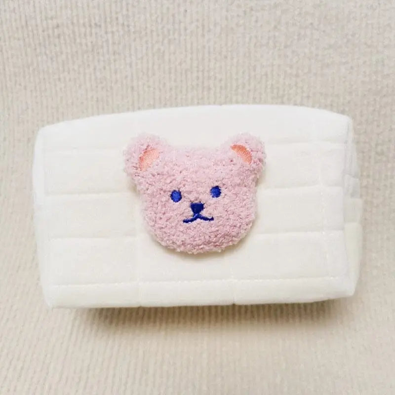 Trousse de toilette rose et beige avec motif ourson