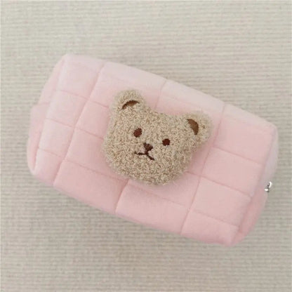 Trousse de toilette rose pour enfant avec ourson brodé