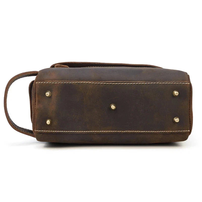Trousse de toilette en cuir avec poignée de transport