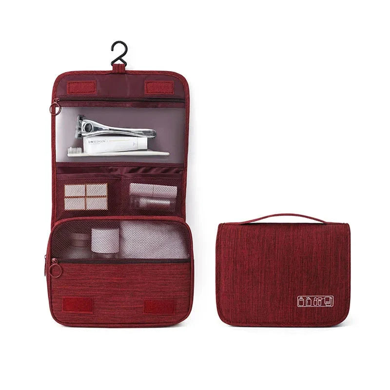 Trousse de toilette rouge, compacte et pratique