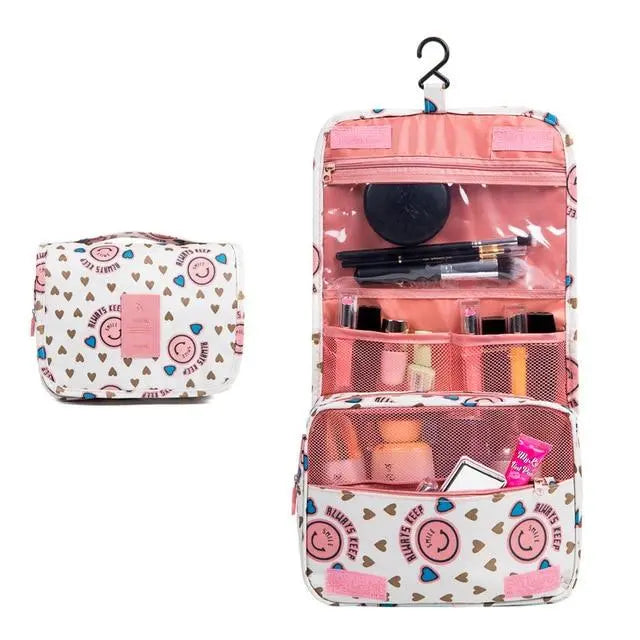 Trousse de toilette rose avec crochet de suspension