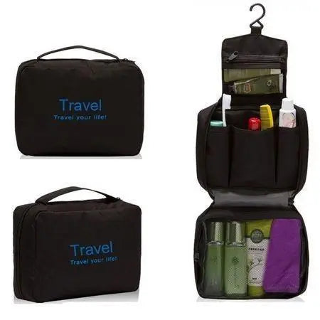 Trousse de toilette noire suspendue, idéale pour organiser ses affaires
