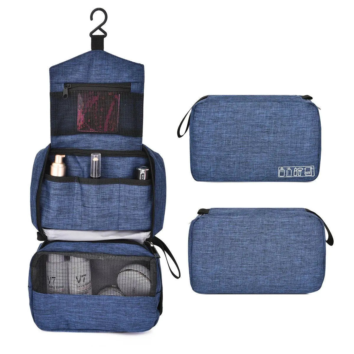 Trousse de toilette bleu marine avec crochets de suspension