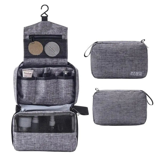 Vue d'ensemble de la trousse de voyage grise fermée