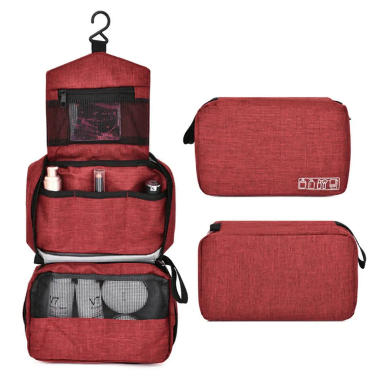 Trousse de toilette rouge avec compartiments suspendus waterproof