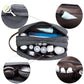 Trousse de toilette ouverte montrant deux compartiments spacieux