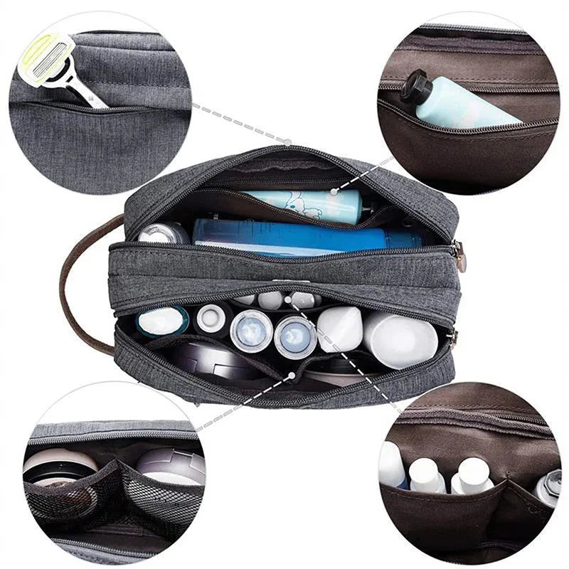Trousse de toilette ouverte montrant deux compartiments spacieux