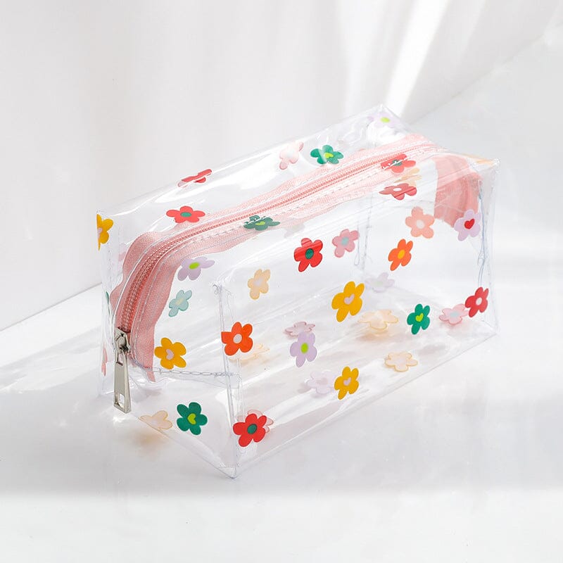 Détail des fleurs sur la trousse transparente