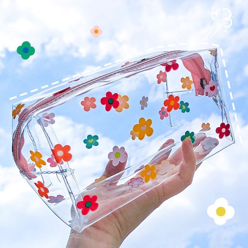 Trousse transparente avec motif floral vue de face