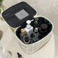 Trousse de toilette femme en nylon beige avec poignée