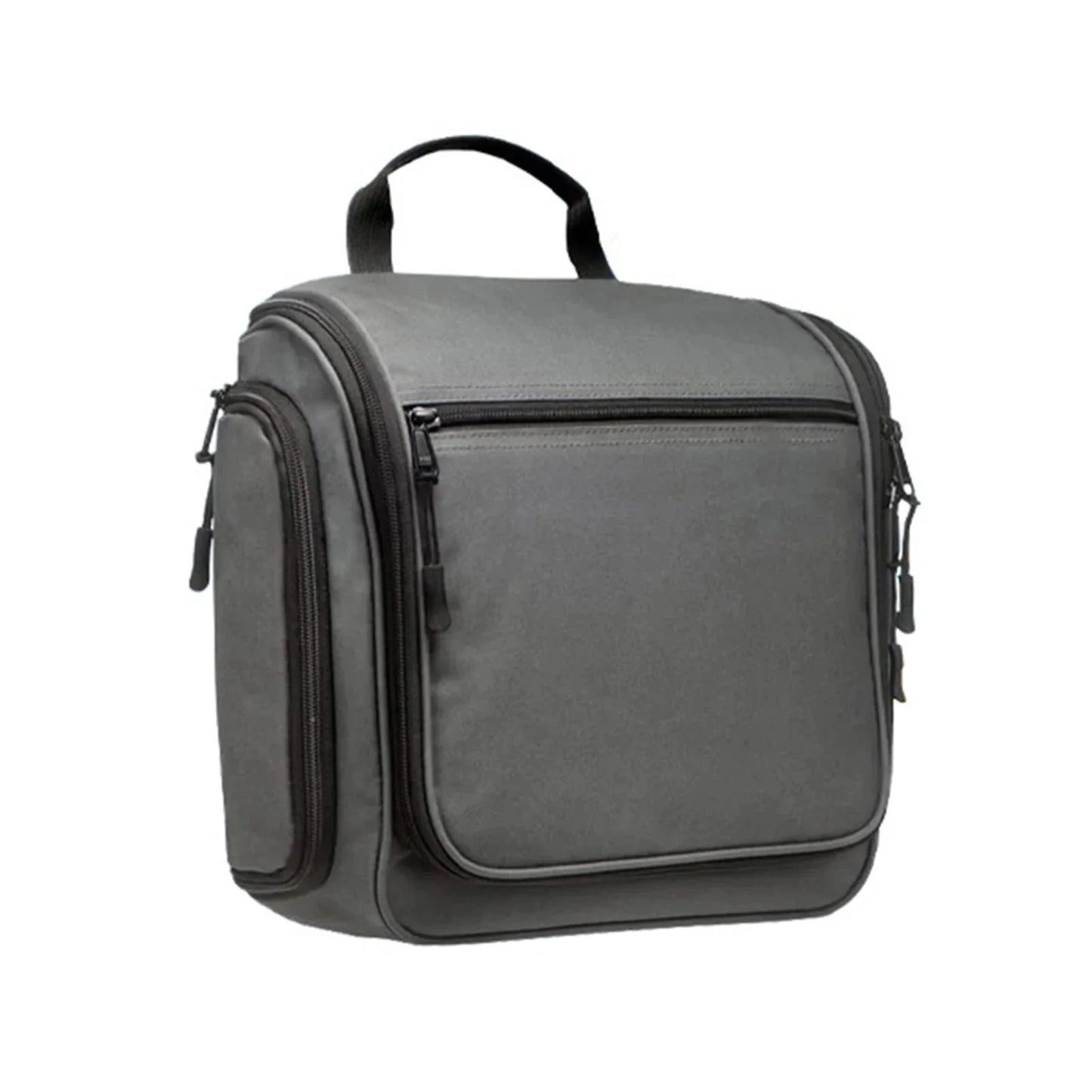 Trousse de toilette grise en polyester, compacte et fonctionnelle
