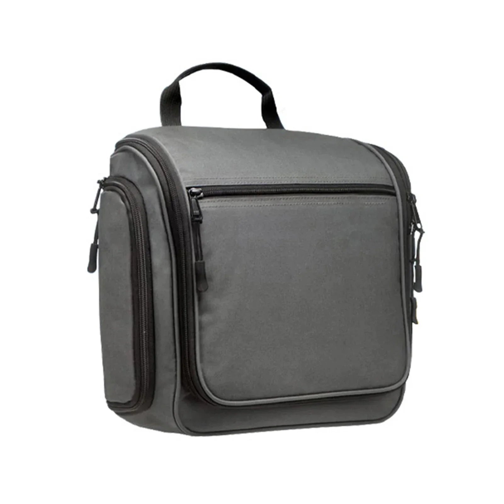 Trousse de toilette grise en polyester, compacte et fonctionnelle
