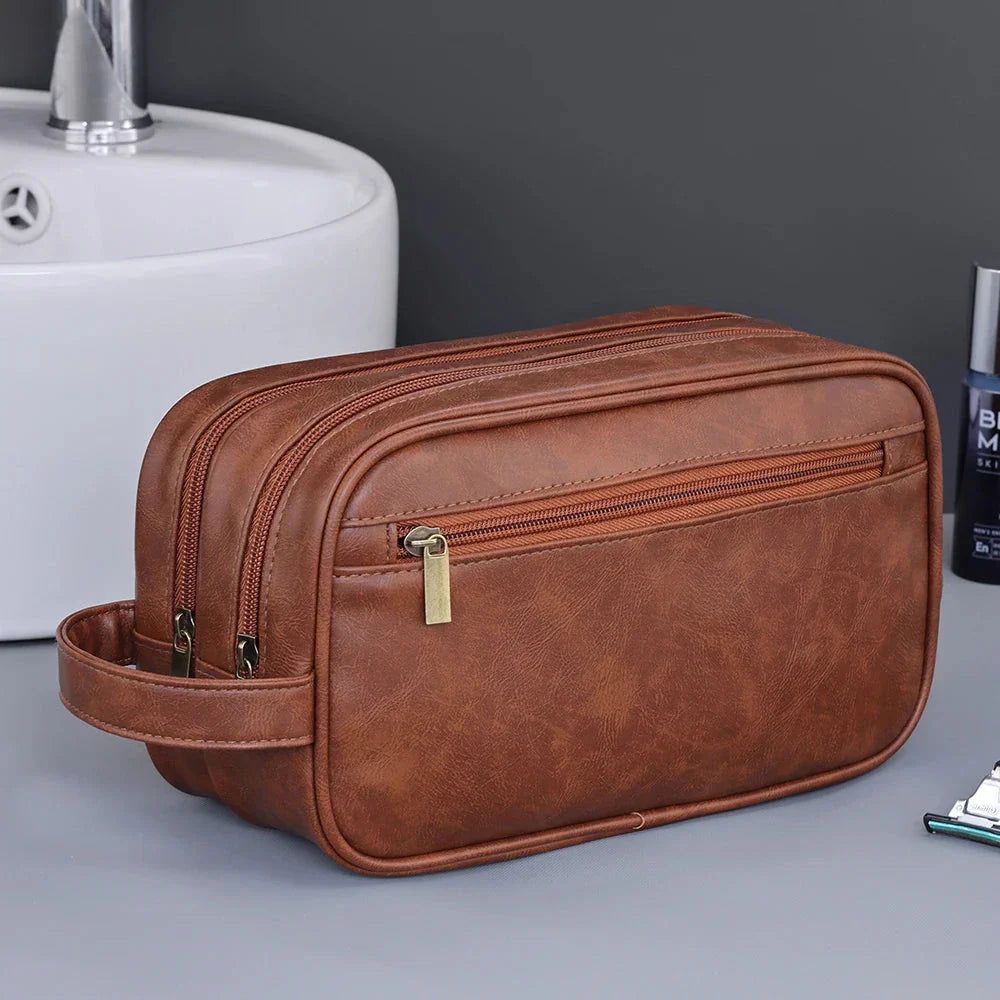 Trousse de toilette marron avec texture vintage