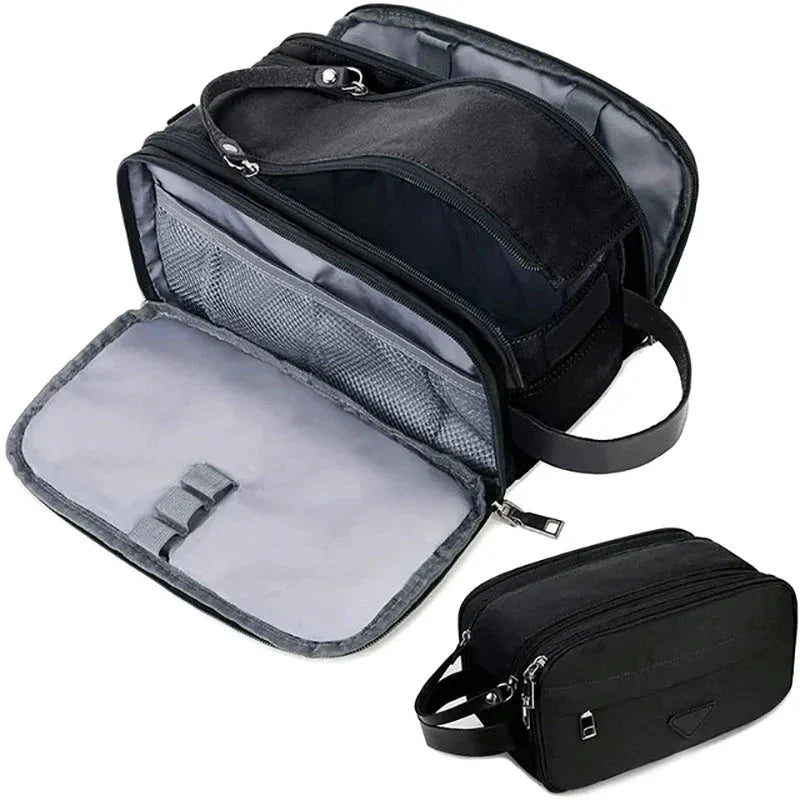 Trousse de toilette noire élégante avec fermeture éclair robuste