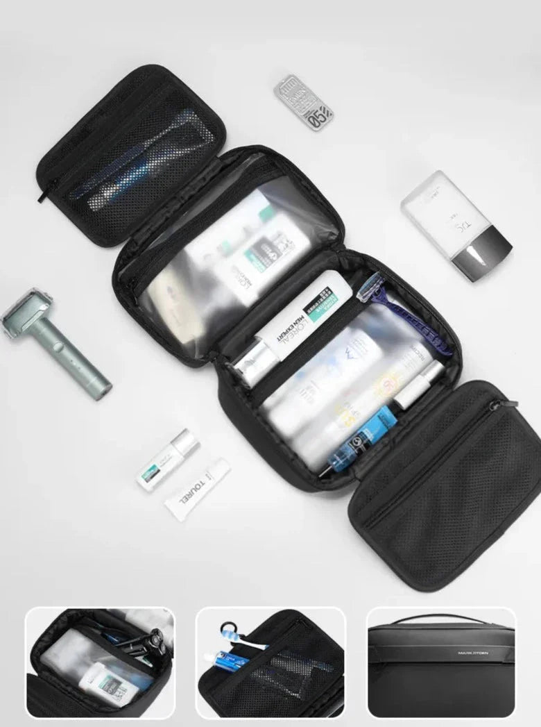 Vue intérieure de la trousse avec produits de soin