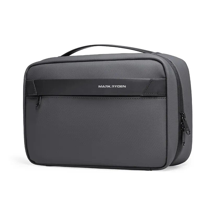 Trousse de toilette grise avec nombreux compartiments
