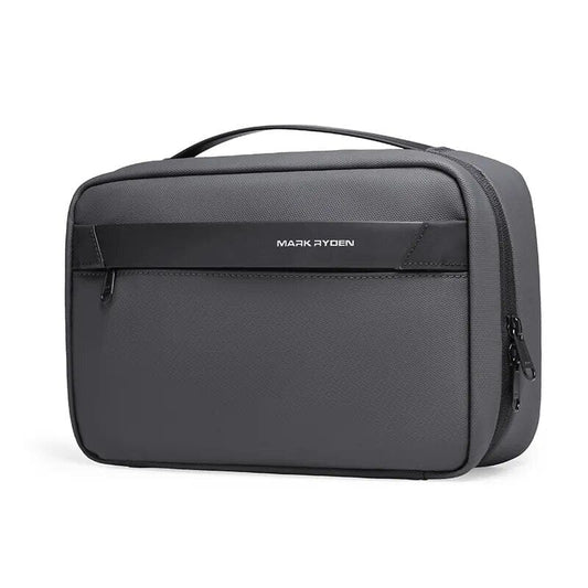 Trousse de toilette grise avec nombreux compartiments