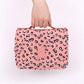 Trousse de toilette léopard rose suspendue avec crochet intégré