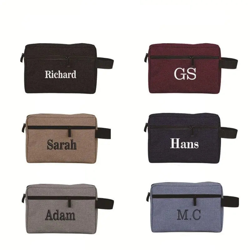 Vue latérale d'une trousse de toilette personnalisable en tissu Oxford