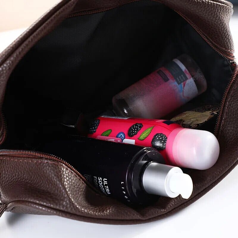 Vue de côté de la trousse de toilette avec poignée de transport
